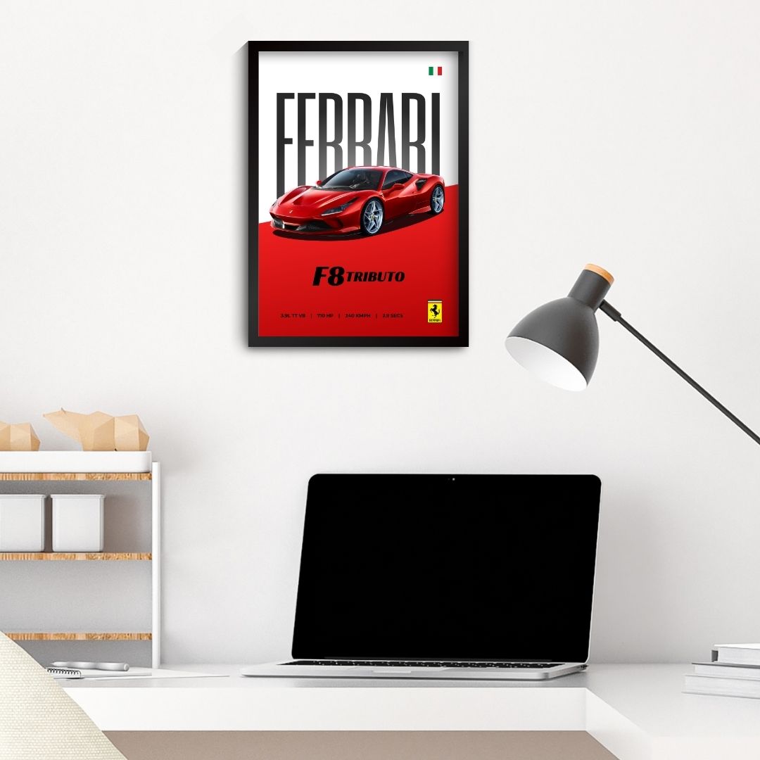 Ferrari F8 Tributo Poster (A4, Framed)