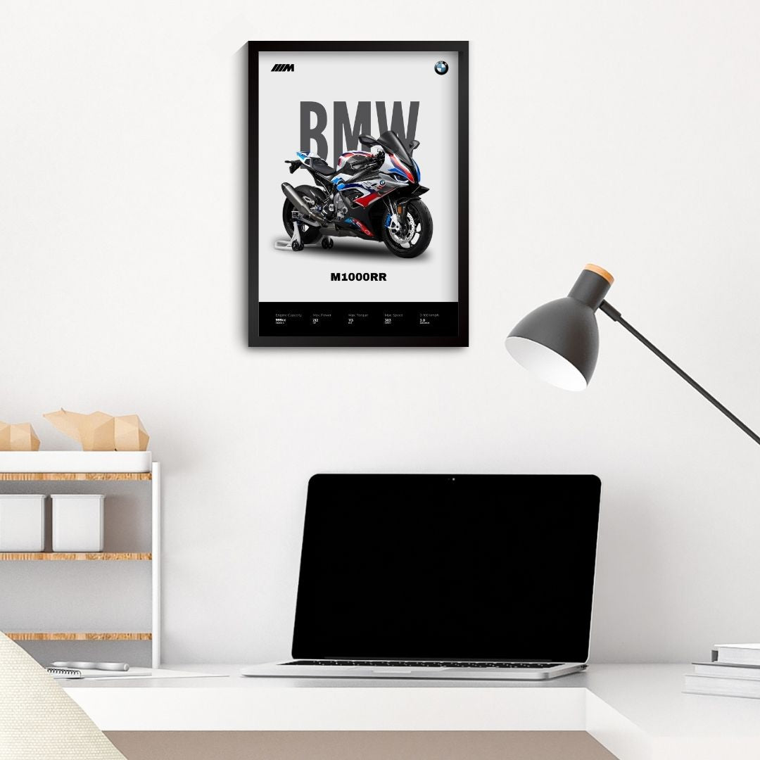 BMW M1000RR Poster (A4, Framed)