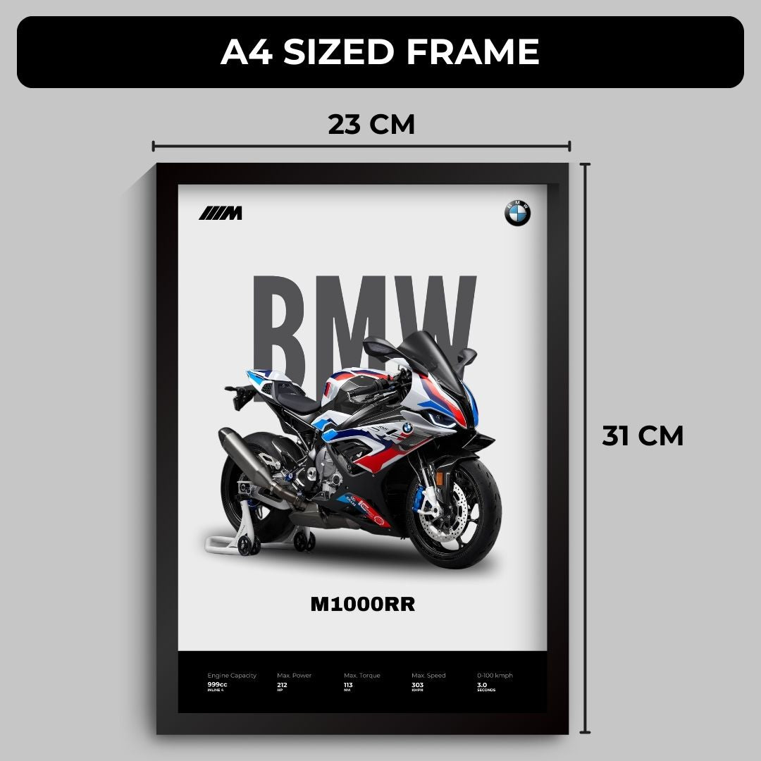 BMW M1000RR Poster (A4, Framed)