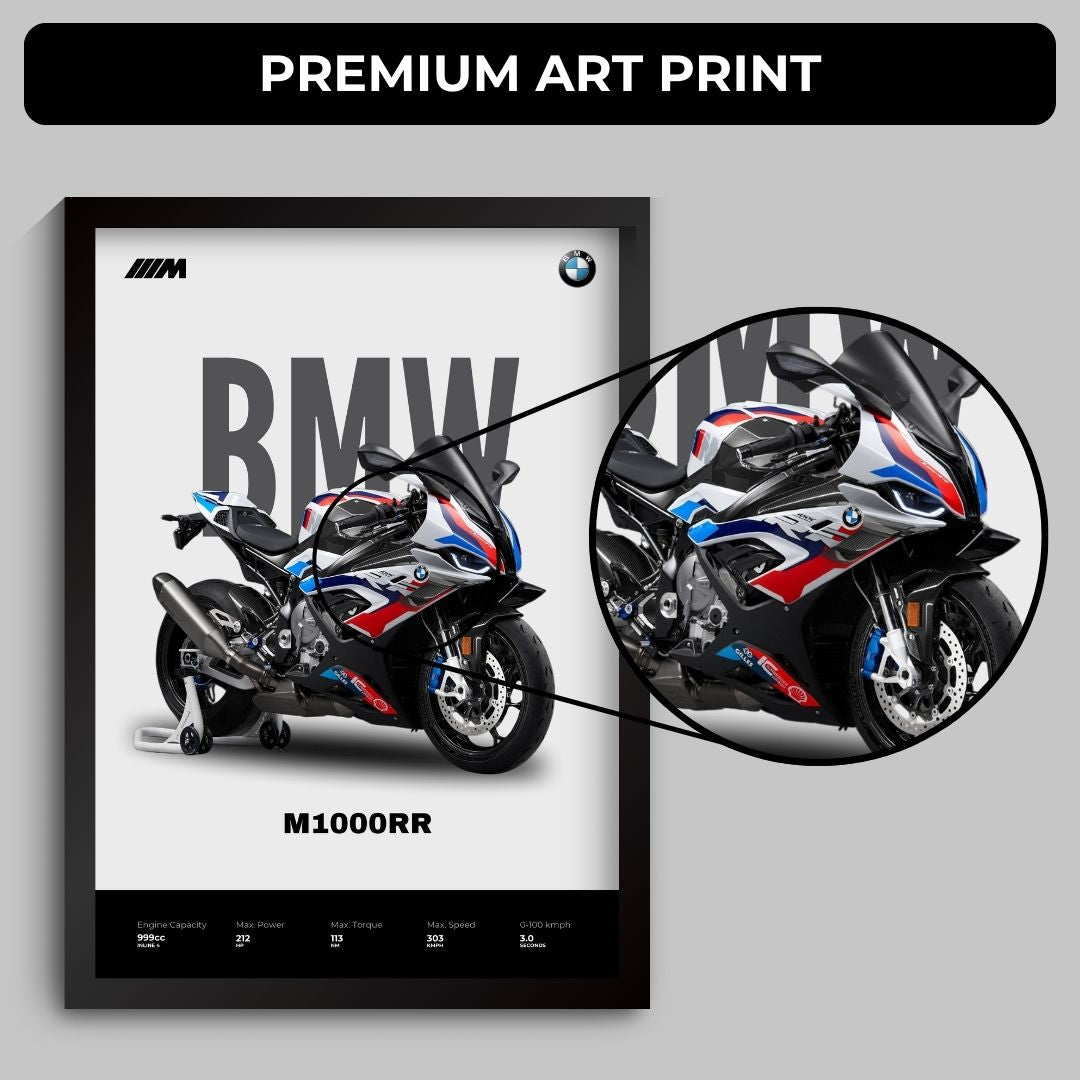 BMW M1000RR Poster (A4, Framed)