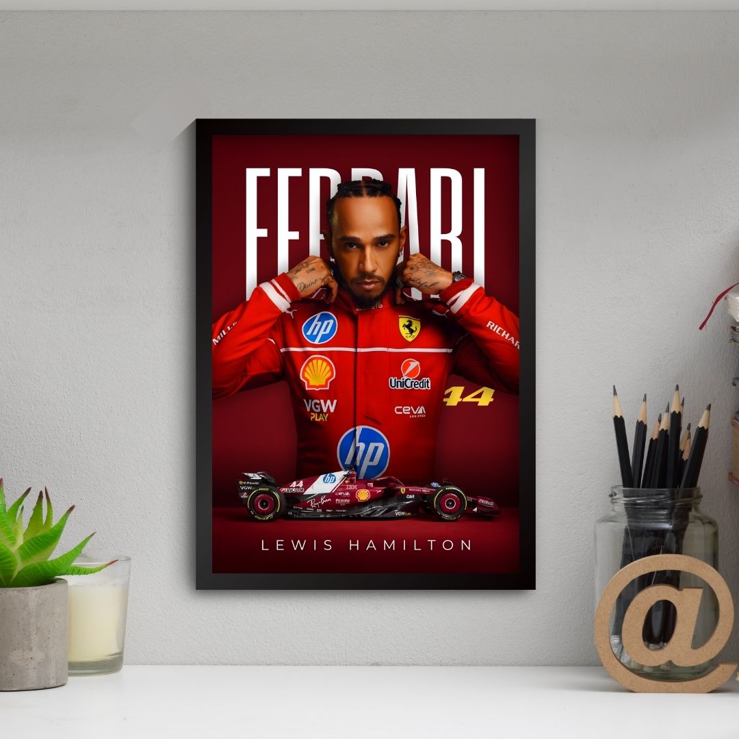 Lewis Hamilton Ferrari F1 Poster (A4, Framed)
