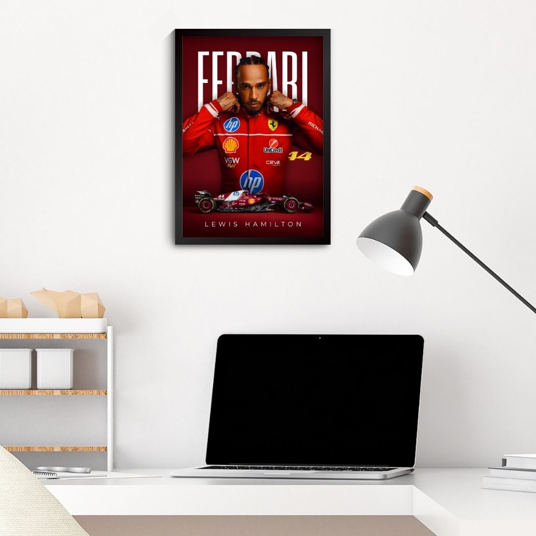 Lewis Hamilton Ferrari F1 Poster (A4, Framed)