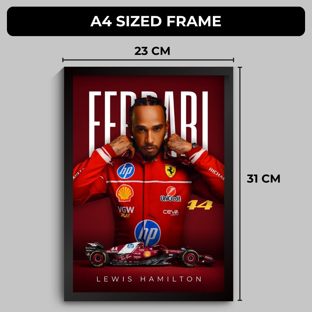 Lewis Hamilton Ferrari F1 Poster (A4, Framed)