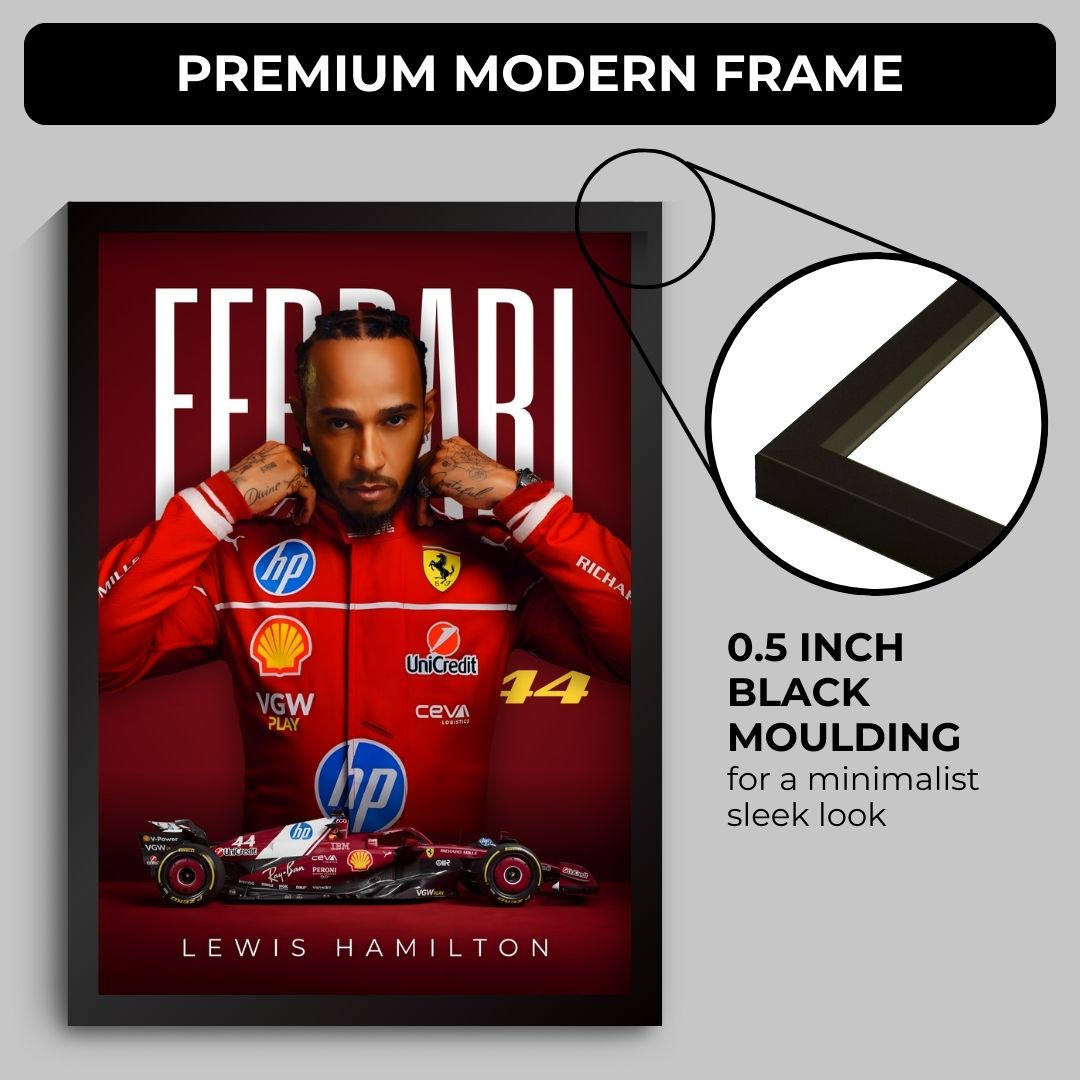 Lewis Hamilton Ferrari F1 Poster (A4, Framed)
