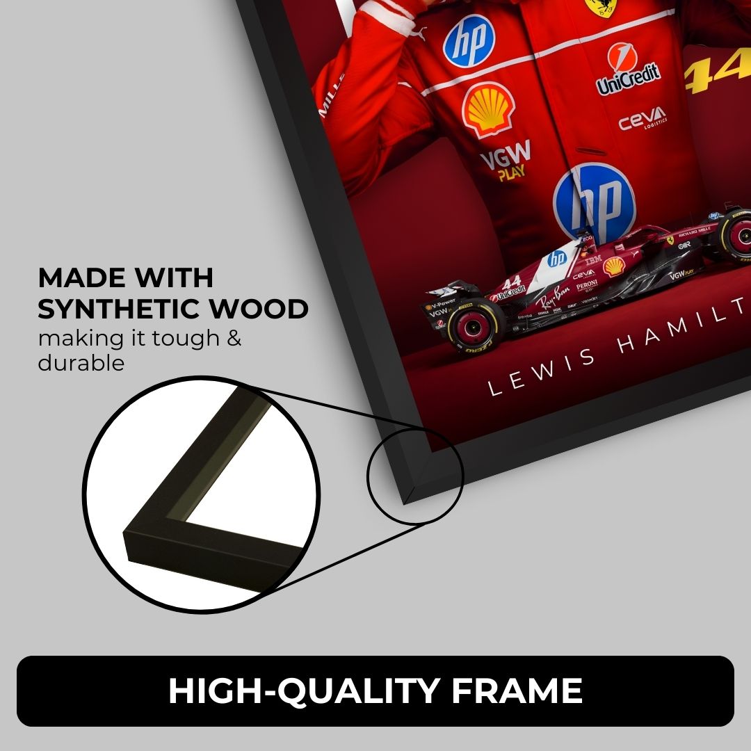 Lewis Hamilton Ferrari F1 Poster (A4, Framed)