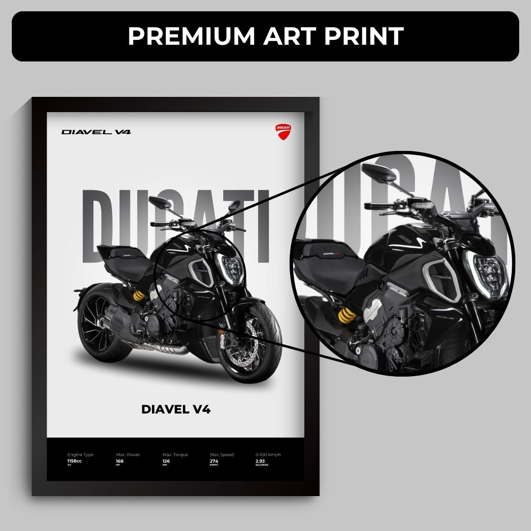 Ducati Diavel V4 Poster (A4, Framed)