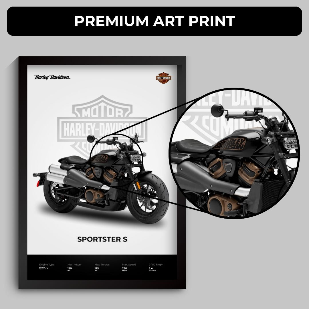 Harley Davidson Sportster S Poster (A4, Framed)