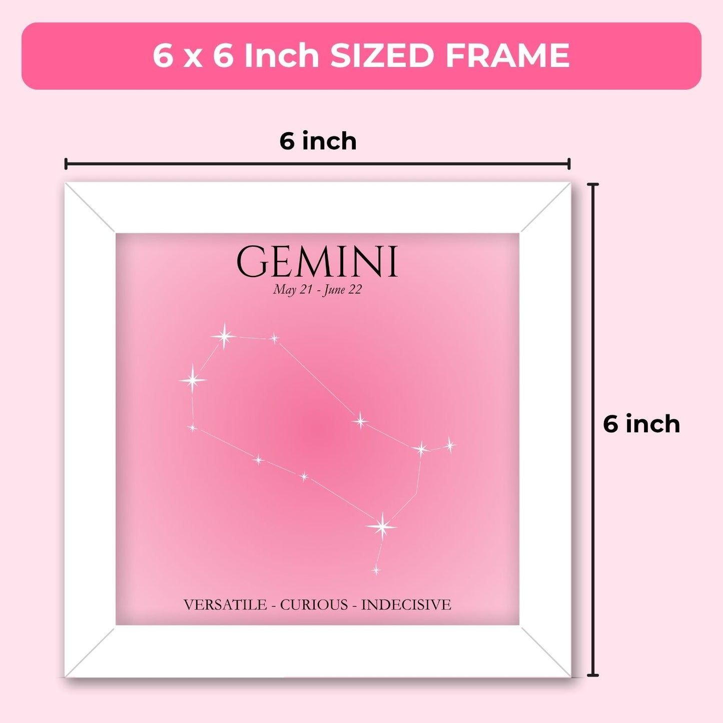 Gemini Zodiac Frame (6 x 6 inches / White)