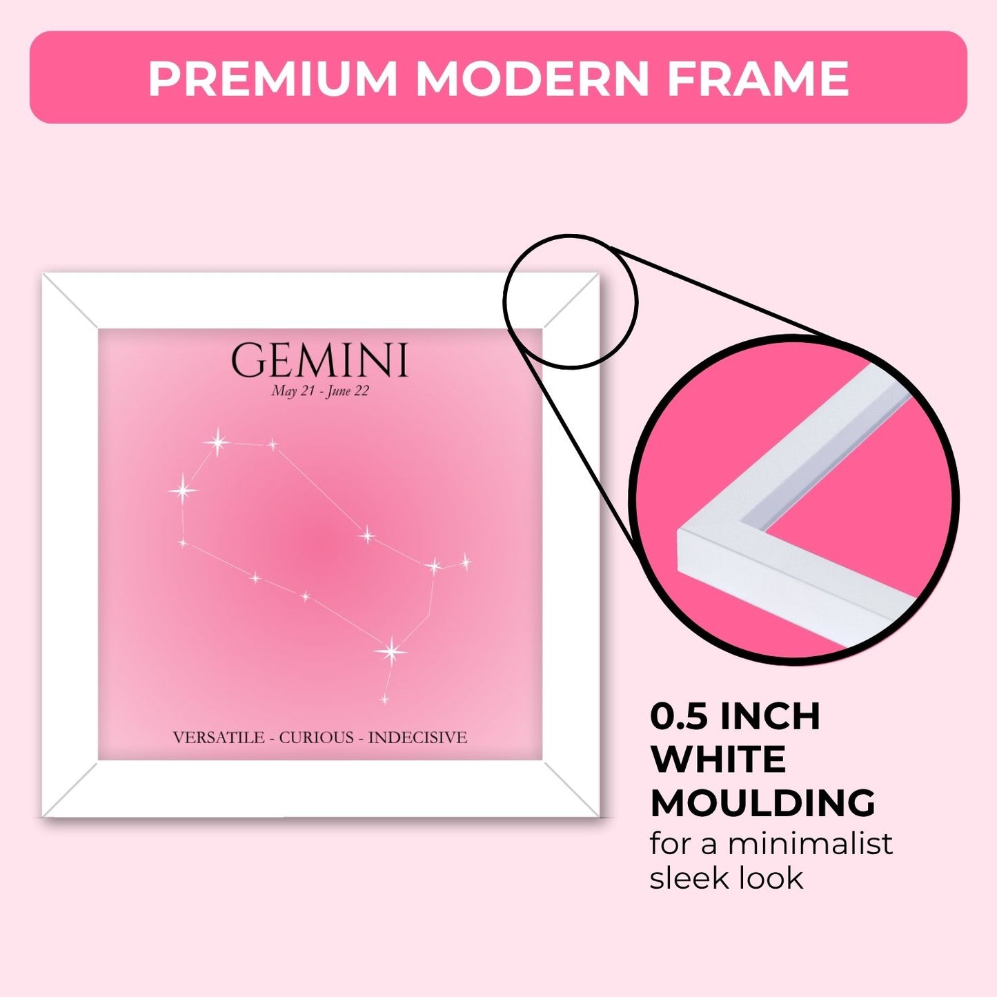 Gemini Zodiac Frame (6 x 6 inches / White)