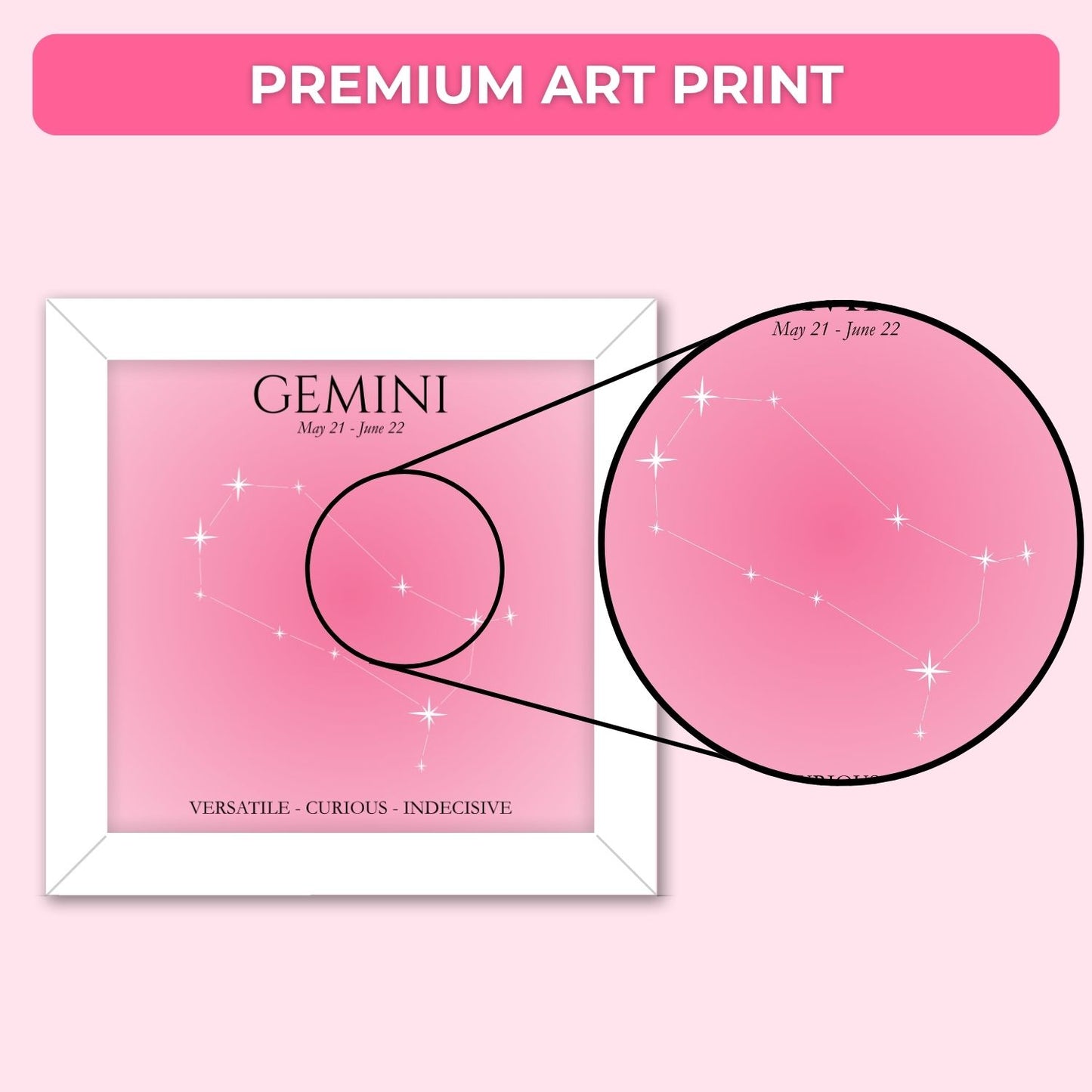 Gemini Zodiac Frame (6 x 6 inches / White)