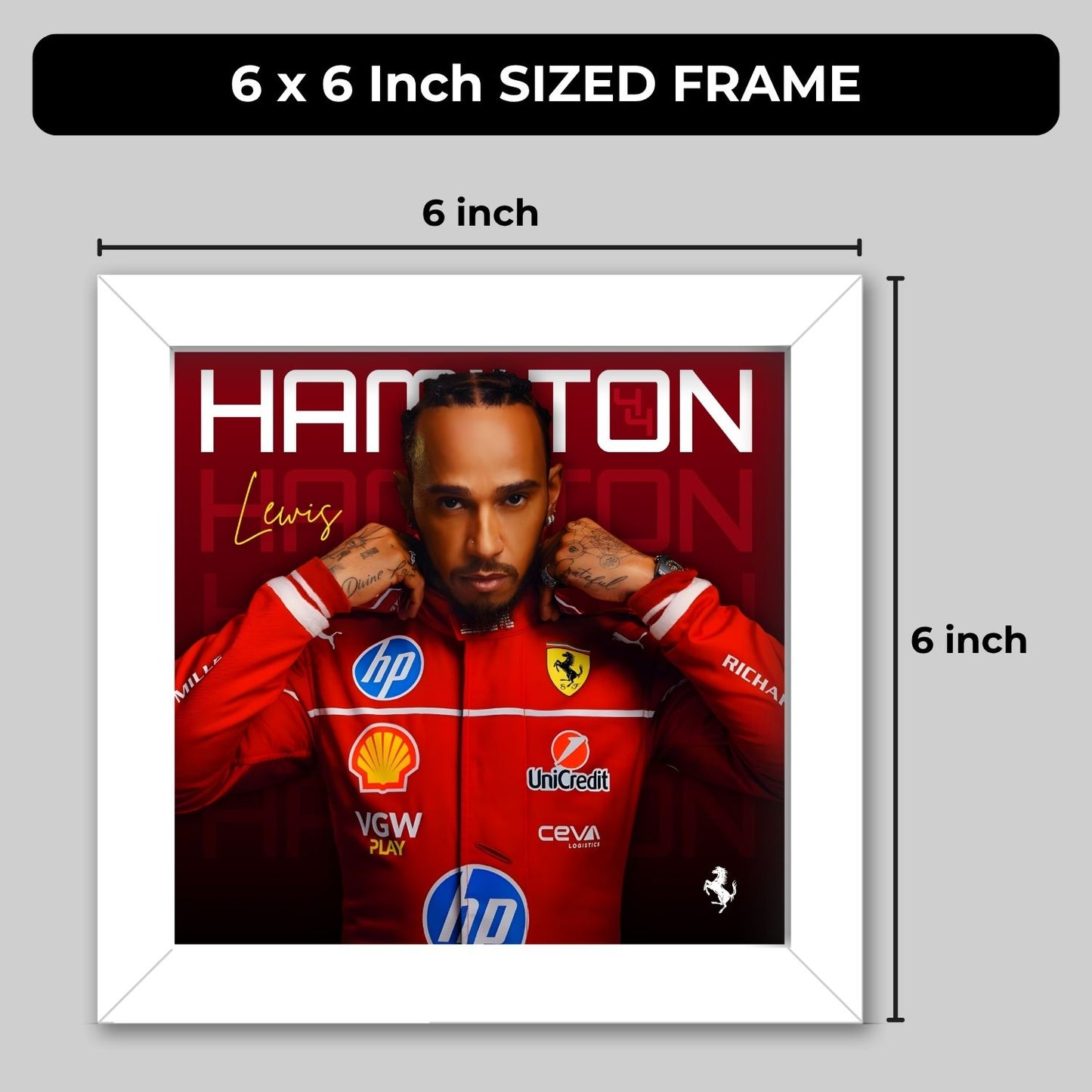Lewis Hamilton Frame (6 x 6 inches / White)