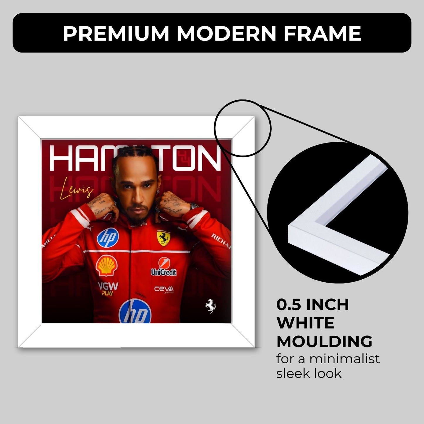 Lewis Hamilton Frame (6 x 6 inches / White)