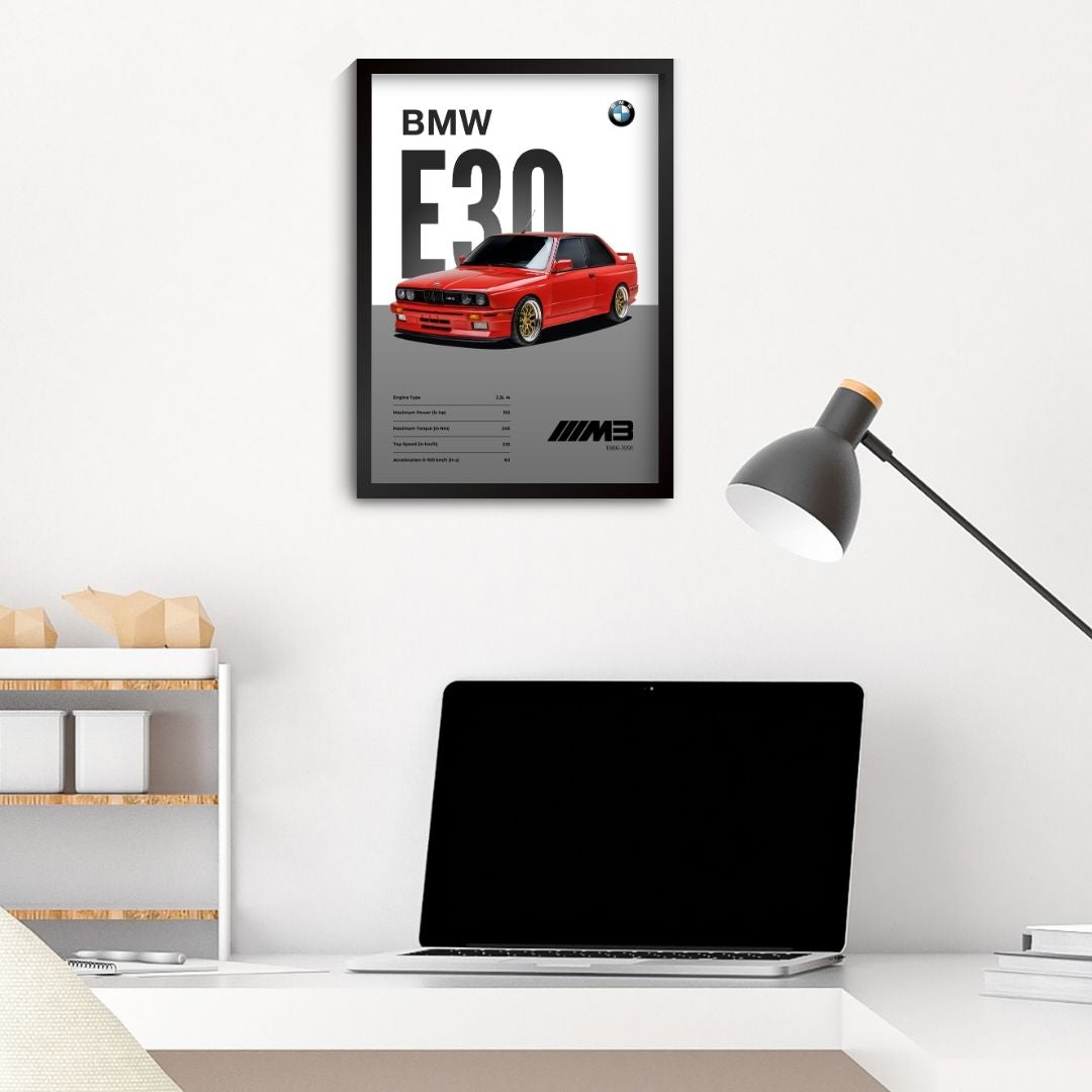 BMW E30 M3 Poster (A4, Framed)