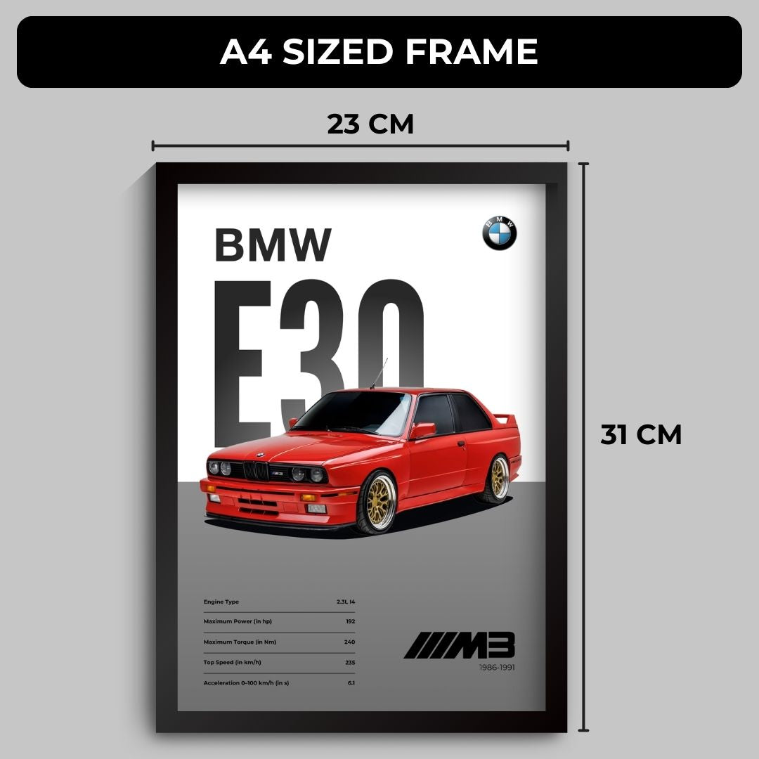 BMW E30 M3 Poster (A4, Framed)