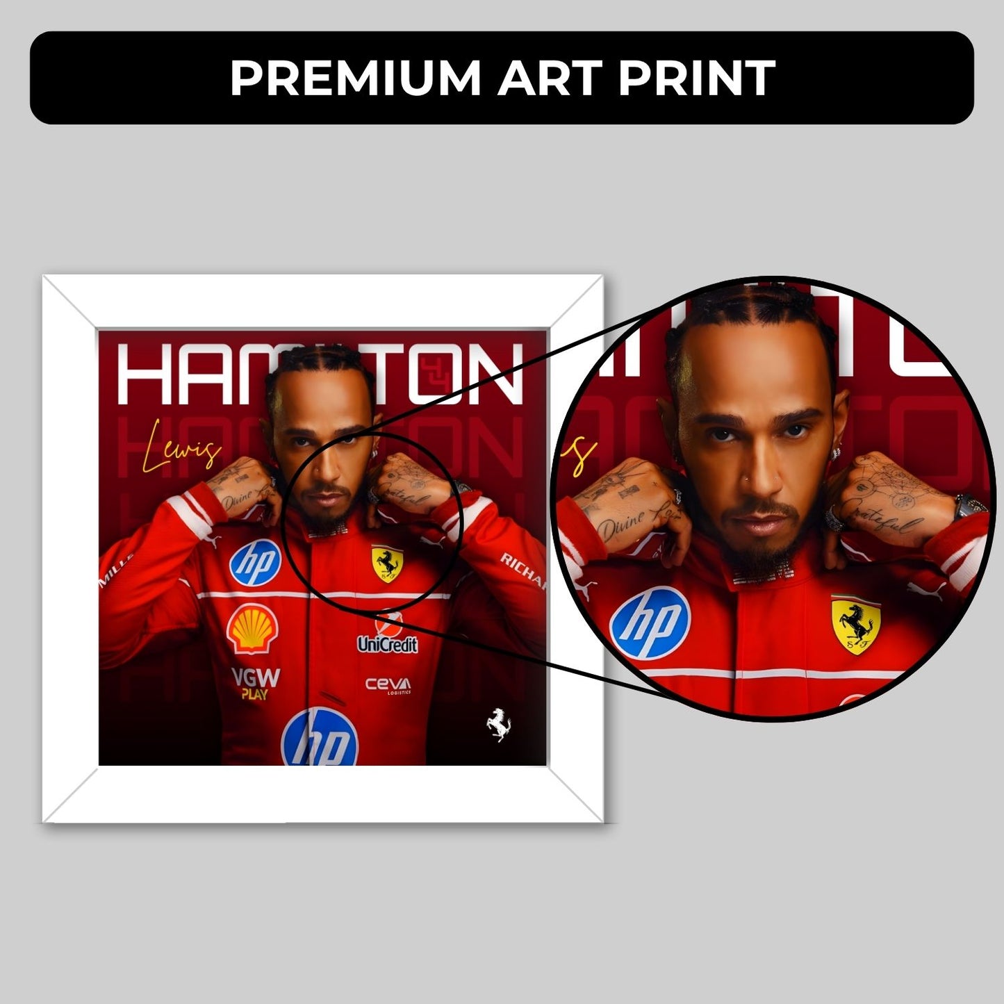 Lewis Hamilton Frame (6 x 6 inches / White)