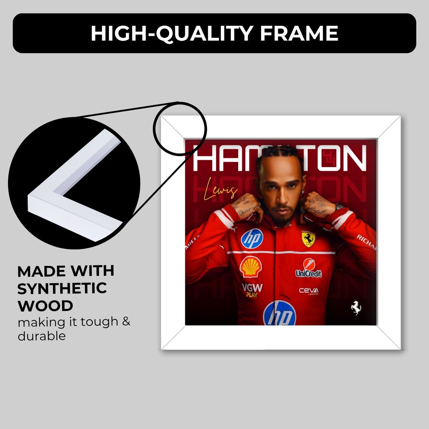 Lewis Hamilton Frame (6 x 6 inches / White)