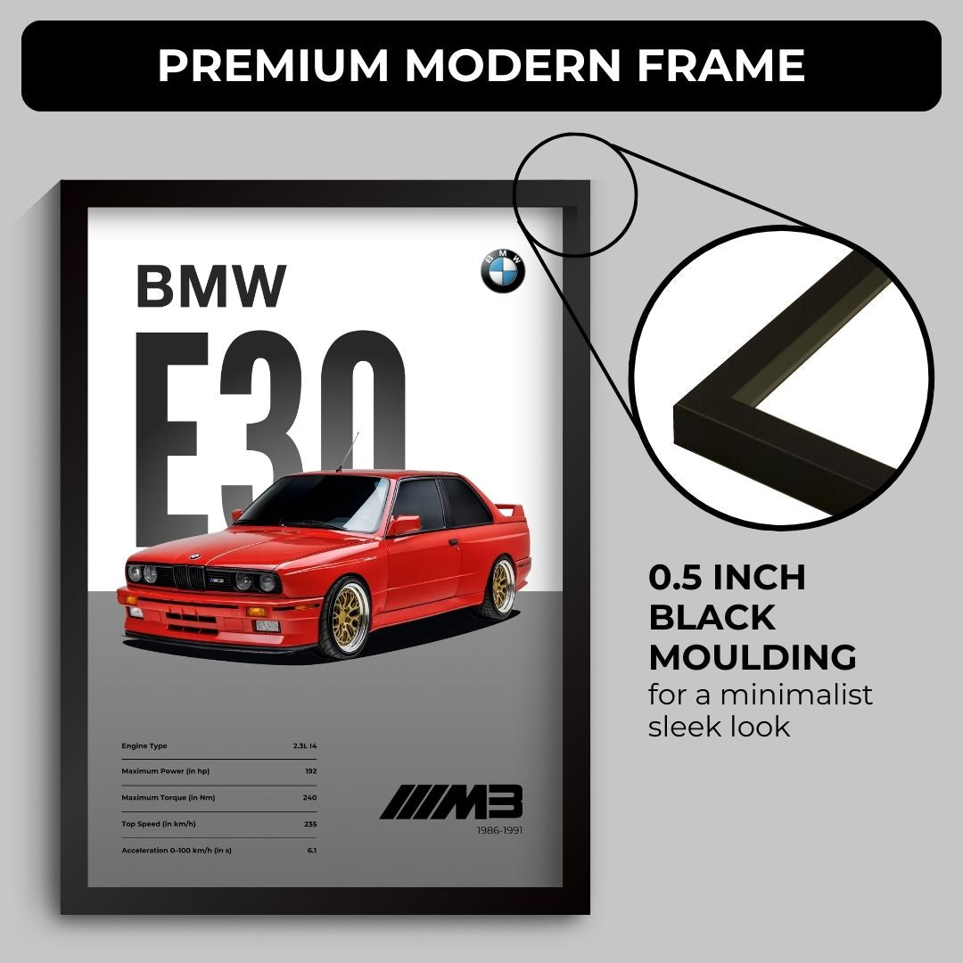 BMW E30 M3 Poster (A4, Framed)
