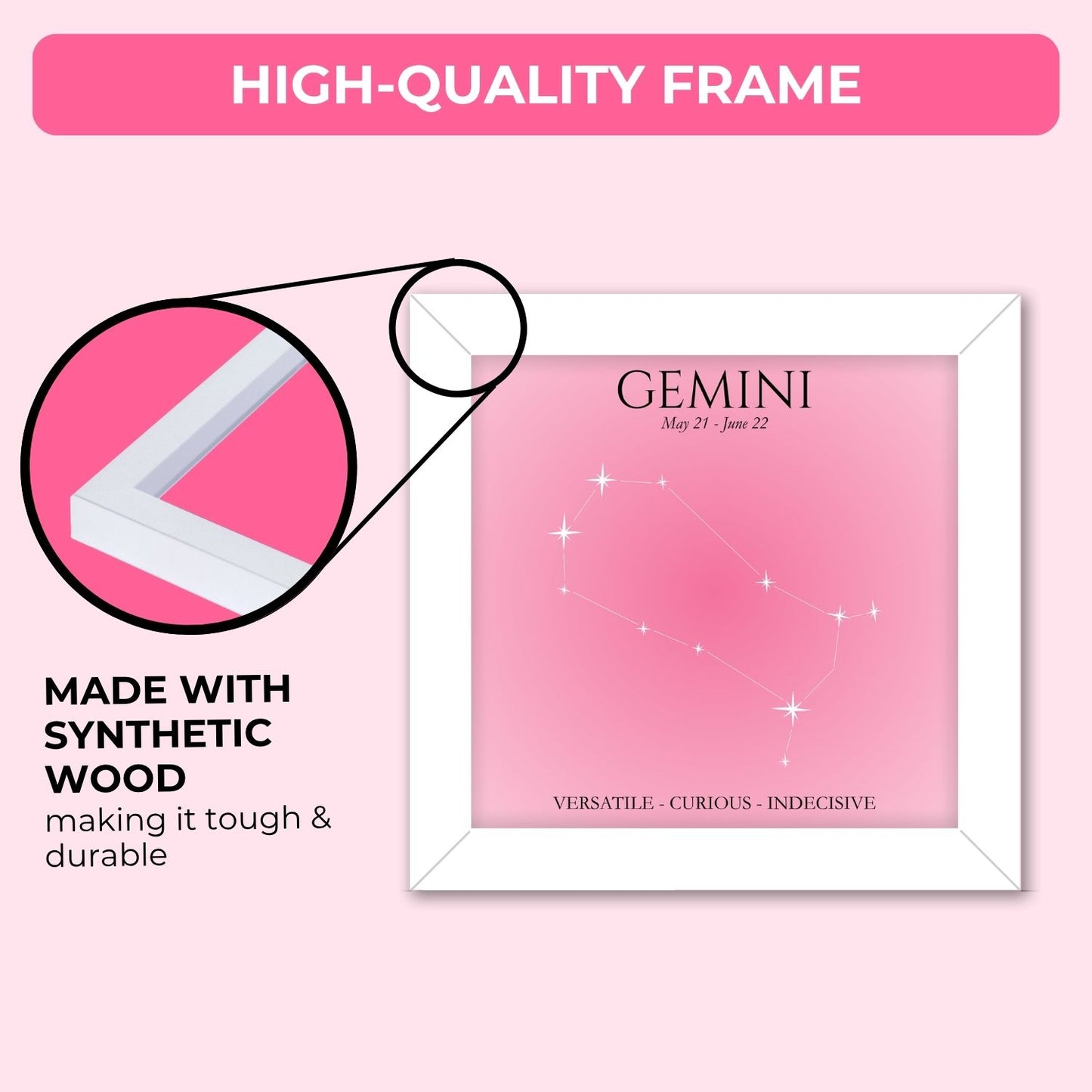 Gemini Zodiac Frame (6 x 6 inches / White)