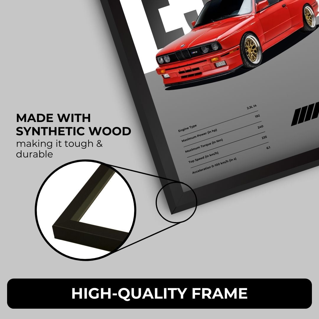 BMW E30 M3 Poster (A4, Framed)