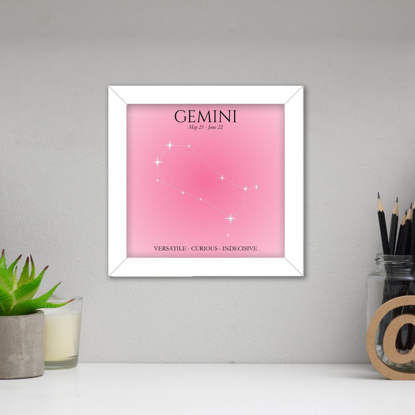 Gemini Zodiac Frame (6 x 6 inches / White)