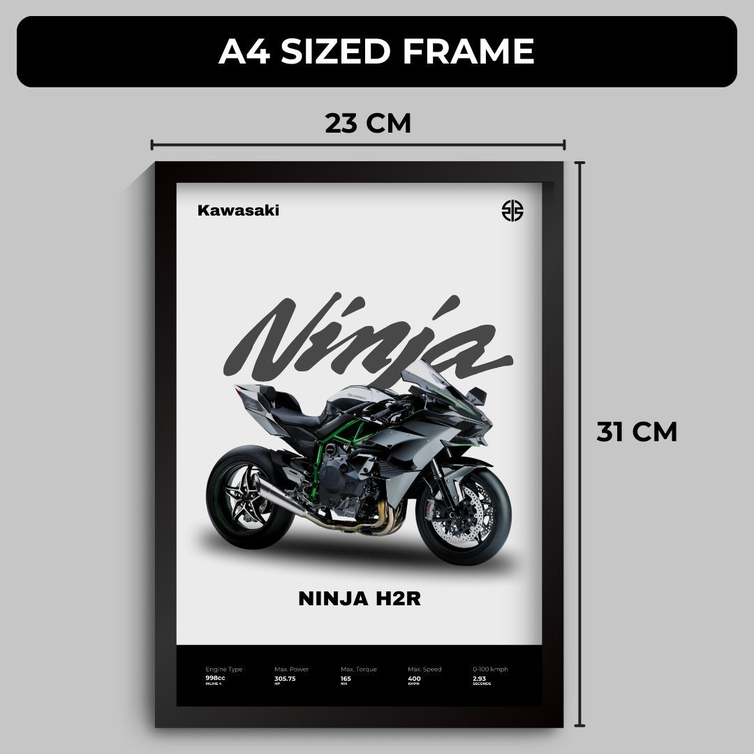 Kawasaki Ninja H2R Poster (A4, Framed)