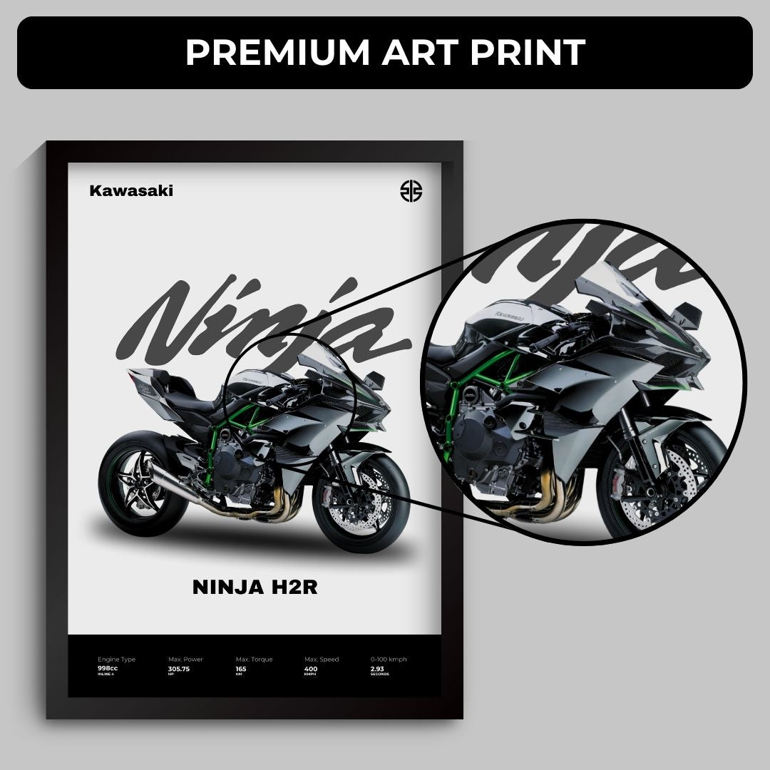 Kawasaki Ninja H2R Poster (A4, Framed)