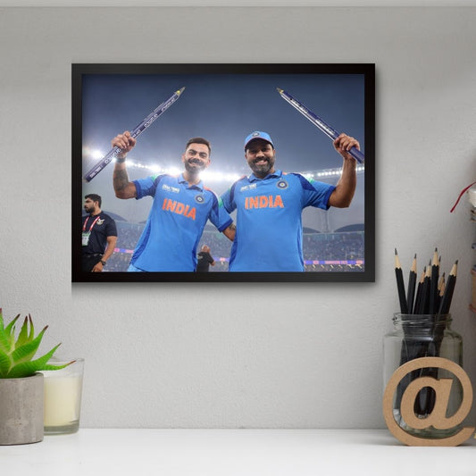 Virat Kohli & Rohit Sharma Victory Poster (A4, Framed)