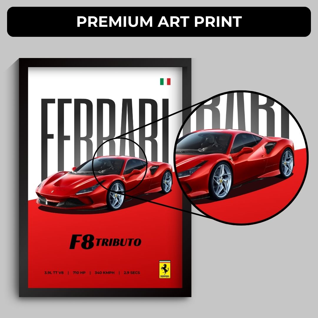 Ferrari F8 Tributo Poster (A4, Framed)