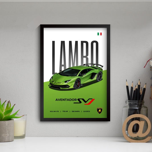 Lamborghini Aventador Poster (A4, Framed)