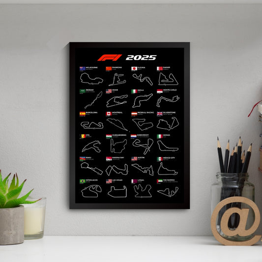 F1 Calendar 2025 Poster (A4, Framed)