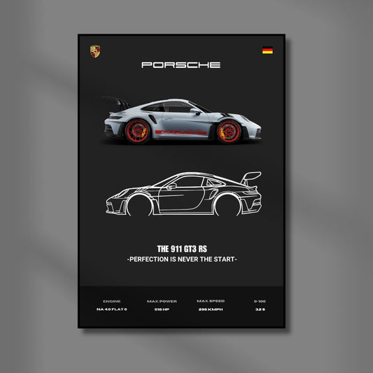 Porsche 911 GT3 RS Poster | A3 Dark Minimalist