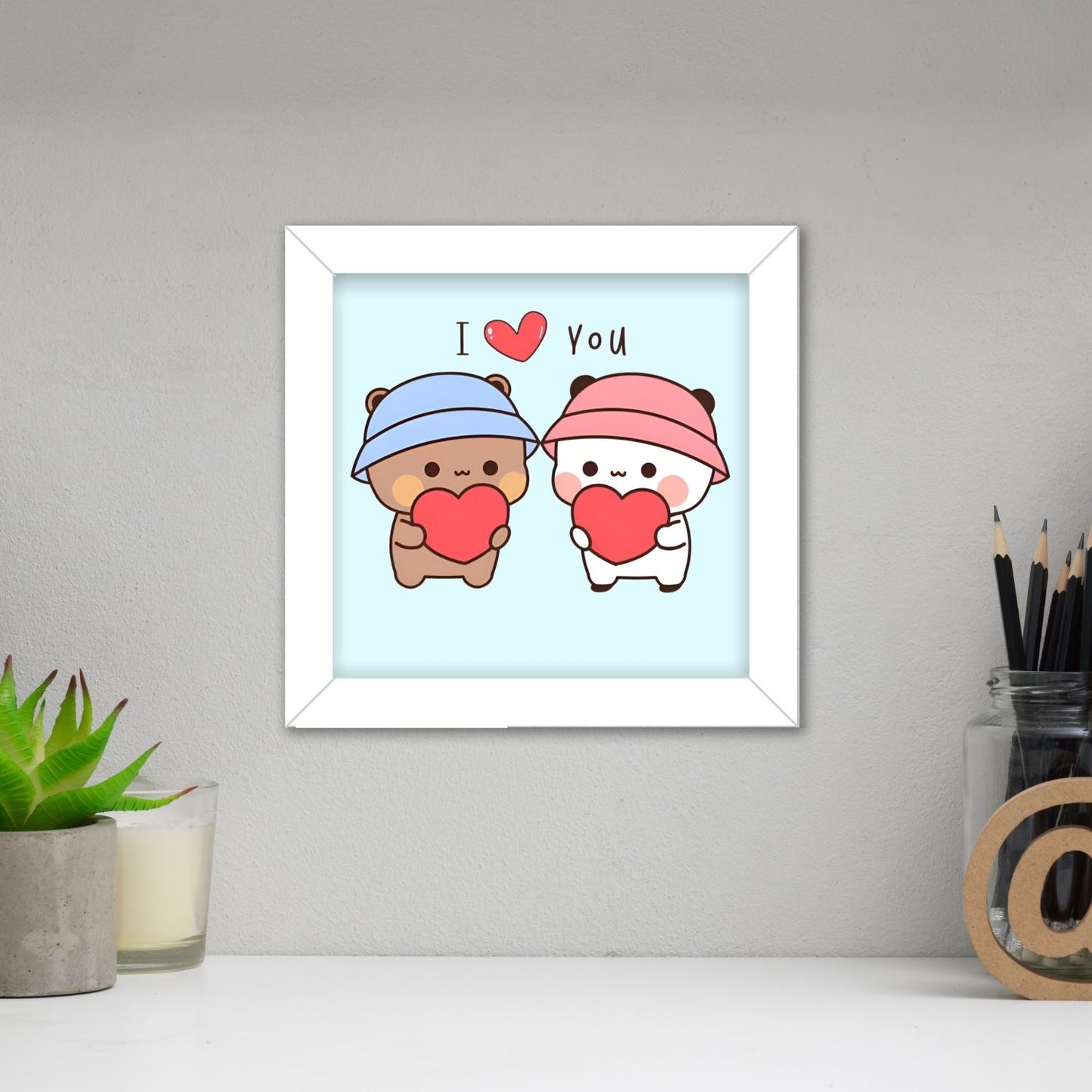 Teddy Couple Frame (6 x 6 inches / White)