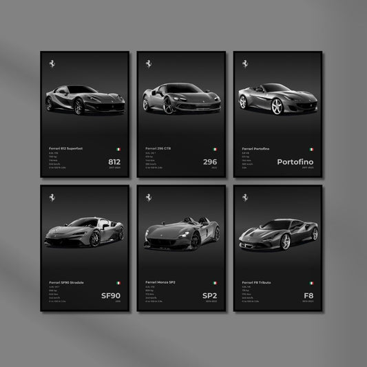 Ferrari Posters (Set of 6) A4 Sized