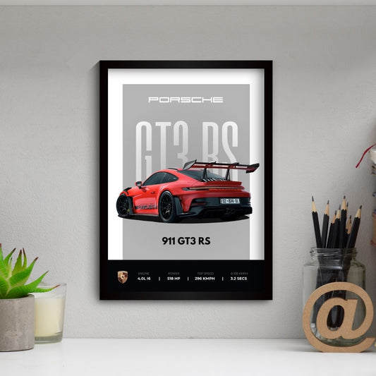 Porsche 911 GT3 RS Poster (A4, Framed)