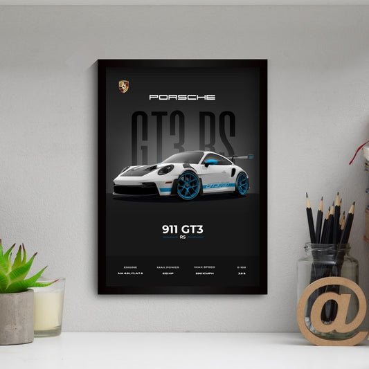 Porsche 911 GT3 RS Poster (A4, Framed)