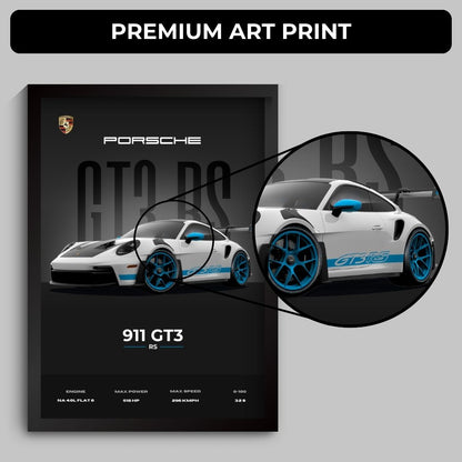 Porsche 911 GT3 RS Poster (A4, Framed)