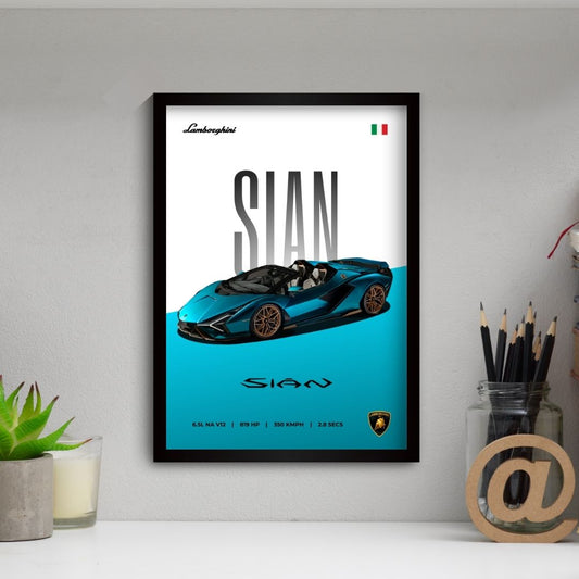 Lamborghini Sian Poster (A4, Framed)