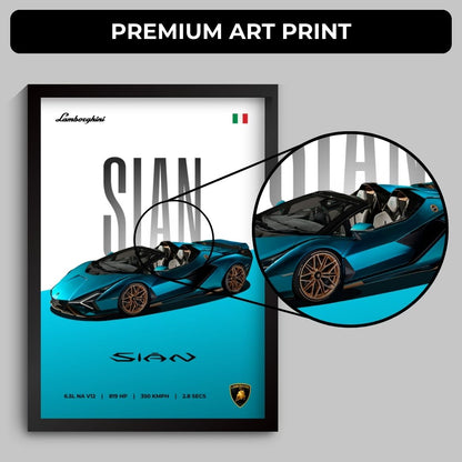 Lamborghini Sian Poster (A4, Framed)