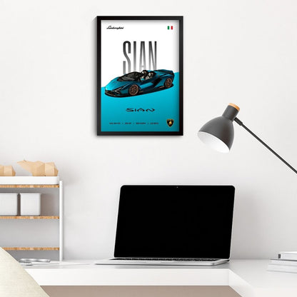 Lamborghini Sian Poster (A4, Framed)