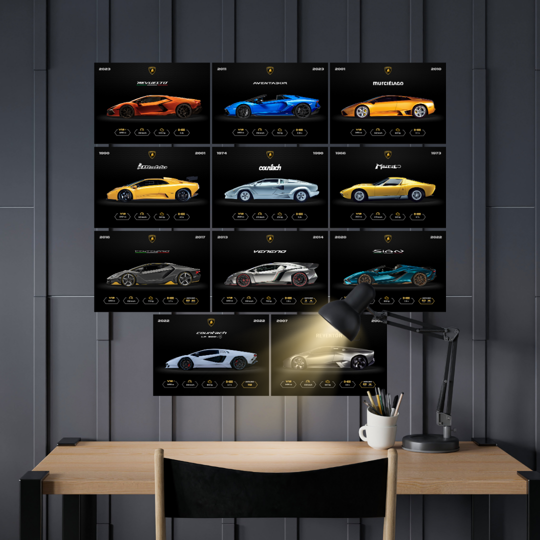 Lamborghini V12 Poster Set | Set of 11 Posters