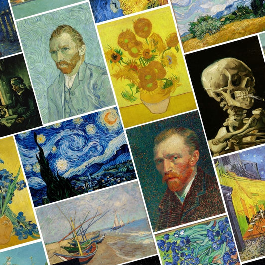 Van Gogh's Paintings Collage | 16 A5 Sheets | Starry Nights & more