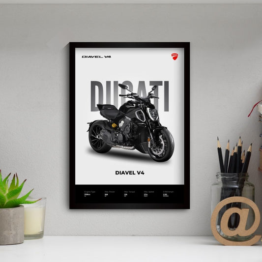 Ducati Diavel V4  Poster (A4, Framed)