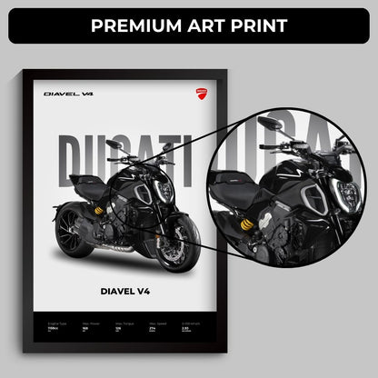 Ducati Diavel V4  Poster (A4, Framed)