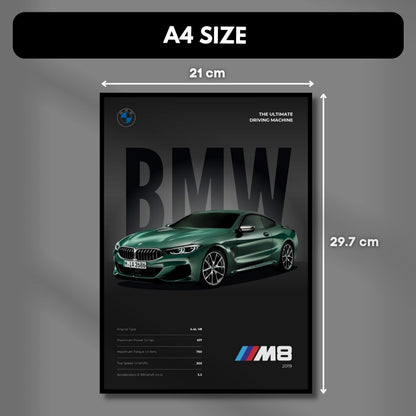 BMW M Cars Posters (Set of 6) A4 Sized | Dark Minimalist