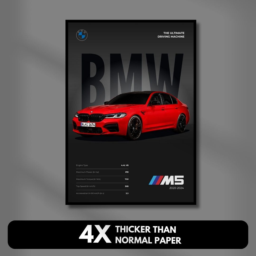 BMW M Cars Posters (Set of 6) A4 Sized | Dark Minimalist