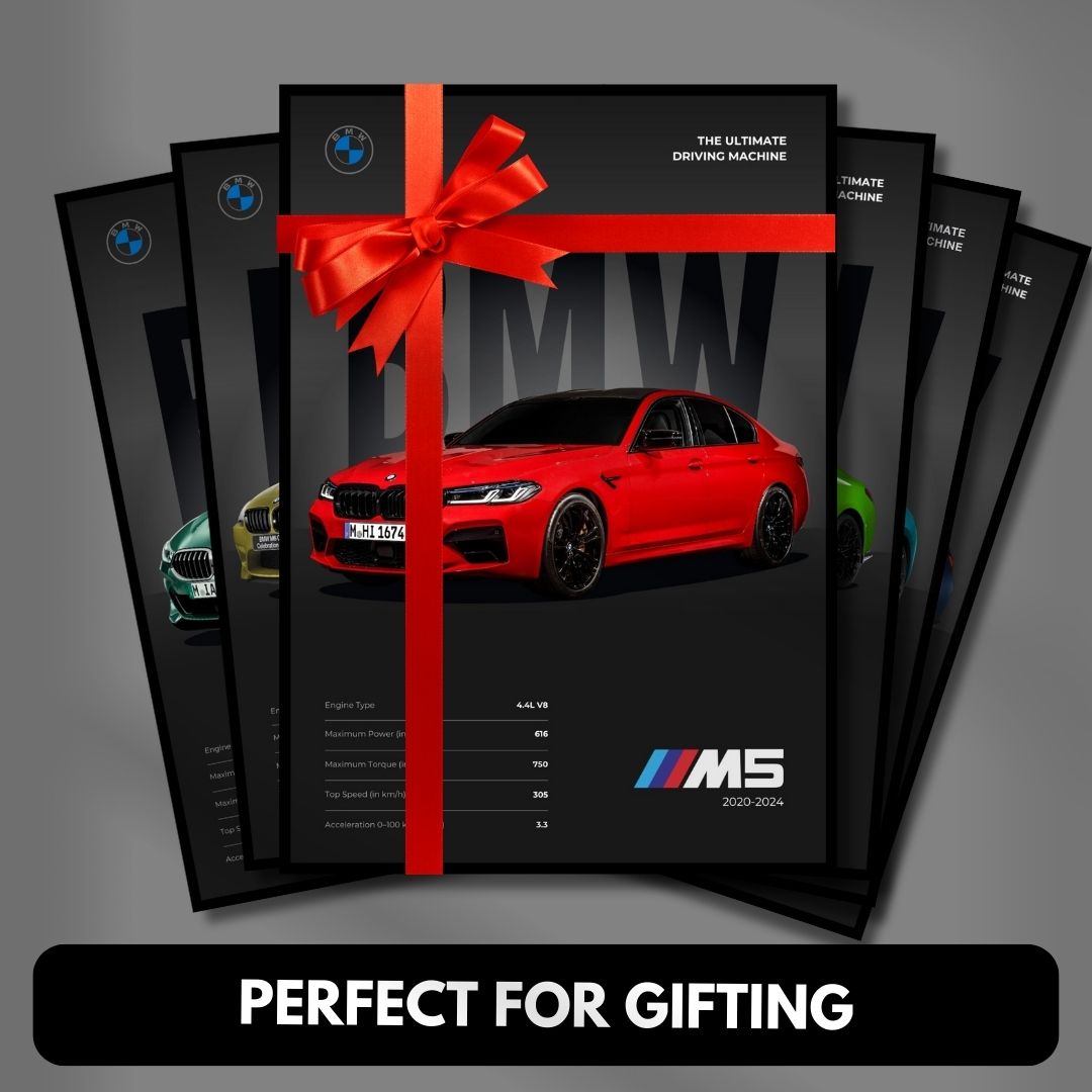 BMW M Cars Posters (Set of 6) A4 Sized | Dark Minimalist