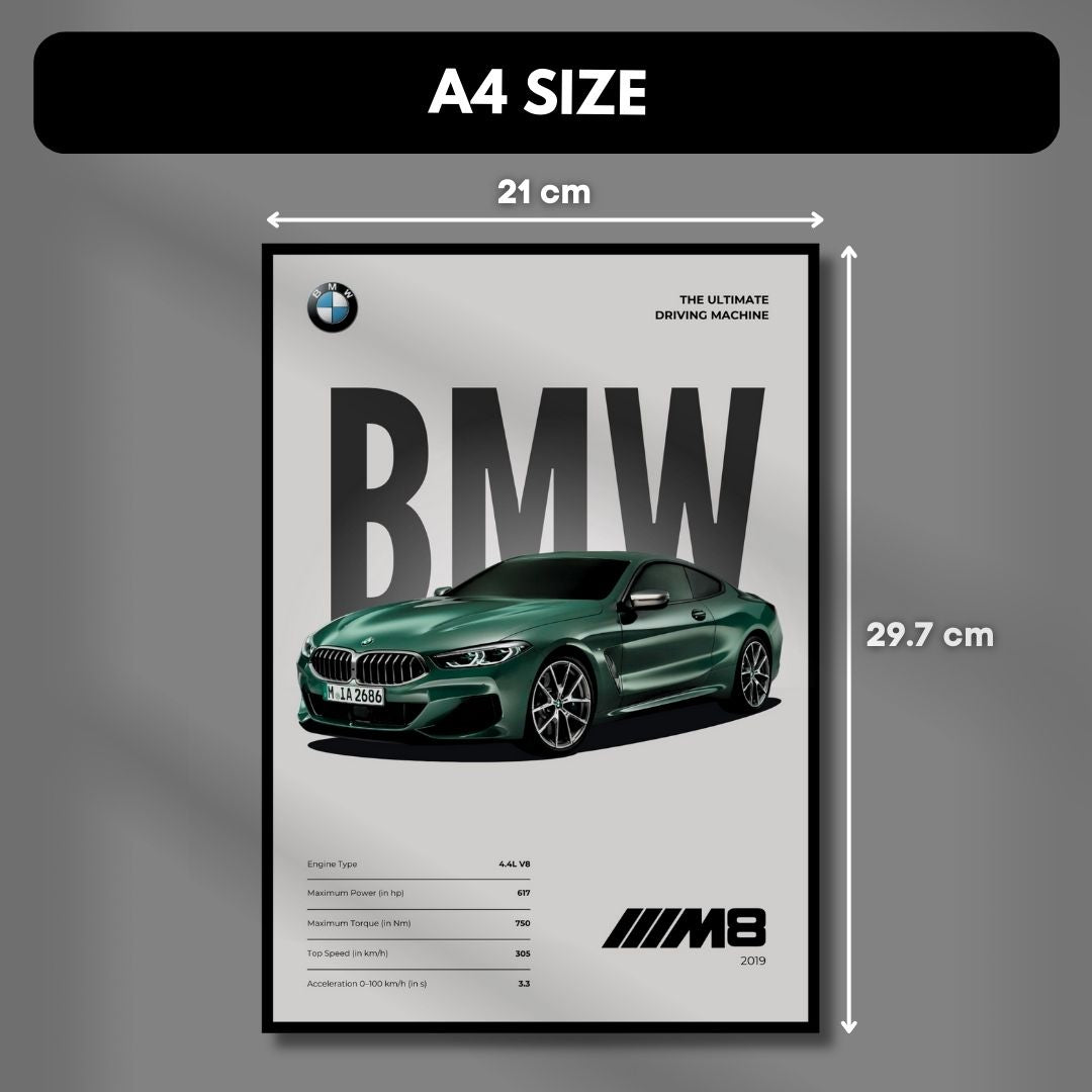 BMW M Cars Posters (Set of 6) A4 Sized | Light Minimalist