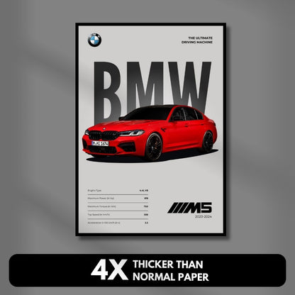 BMW M Cars Posters (Set of 6) A4 Sized | Light Minimalist