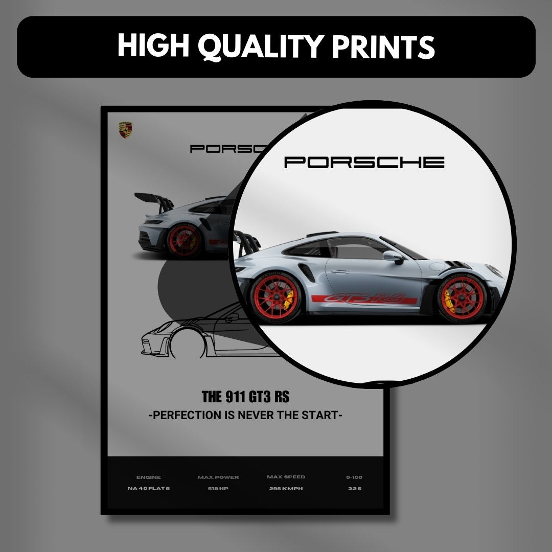 Porsche 911 GT3 RS Poster | A3 Light Minimalist