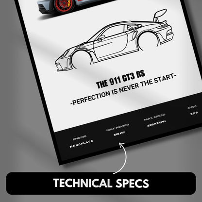 Porsche 911 GT3 RS Poster | A3 Light Minimalist